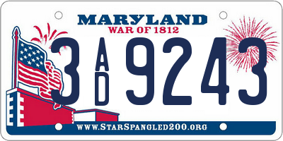 MD license plate 3AD9243