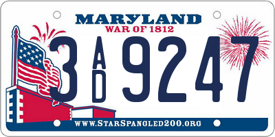 MD license plate 3AD9247