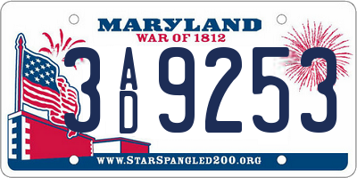 MD license plate 3AD9253