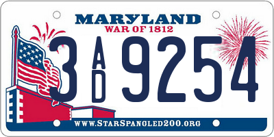 MD license plate 3AD9254