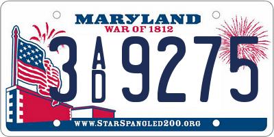 MD license plate 3AD9275