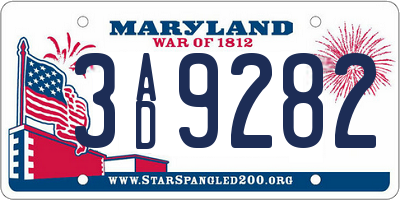 MD license plate 3AD9282
