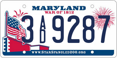 MD license plate 3AD9287