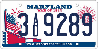 MD license plate 3AD9289