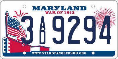 MD license plate 3AD9294