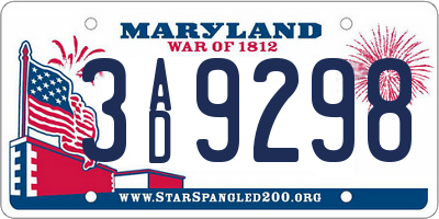 MD license plate 3AD9298