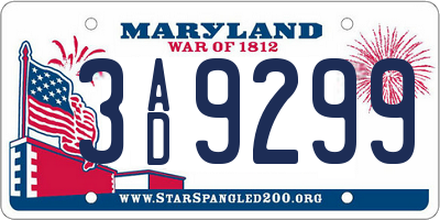 MD license plate 3AD9299