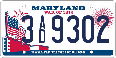 MD license plate 3AD9302