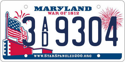 MD license plate 3AD9304