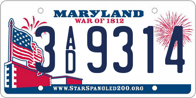 MD license plate 3AD9314