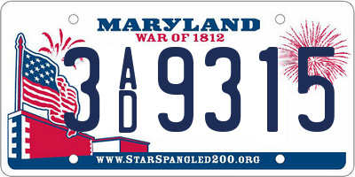 MD license plate 3AD9315