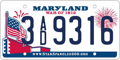 MD license plate 3AD9316