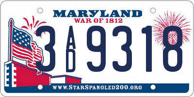 MD license plate 3AD9318