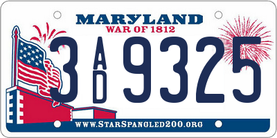MD license plate 3AD9325