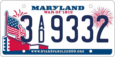 MD license plate 3AD9332