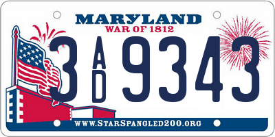 MD license plate 3AD9343