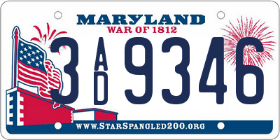MD license plate 3AD9346