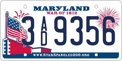 MD license plate 3AD9356