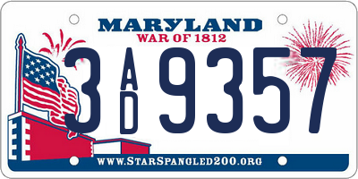 MD license plate 3AD9357