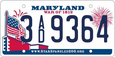 MD license plate 3AD9364