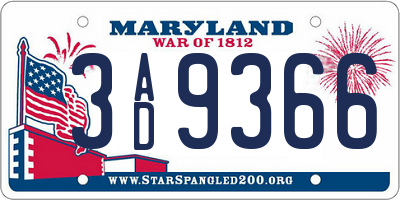 MD license plate 3AD9366