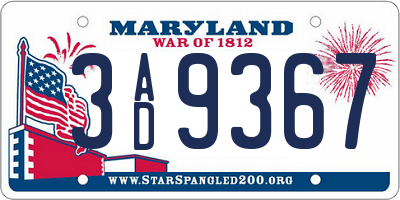 MD license plate 3AD9367