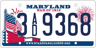 MD license plate 3AD9368