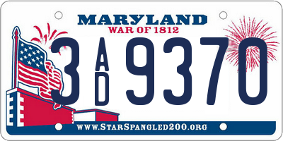 MD license plate 3AD9370