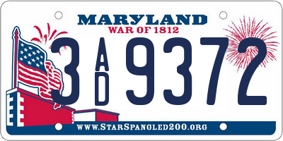 MD license plate 3AD9372
