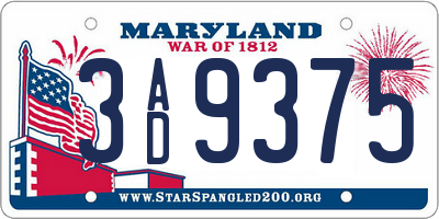 MD license plate 3AD9375