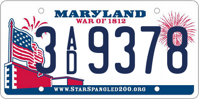 MD license plate 3AD9378