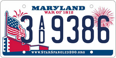 MD license plate 3AD9386
