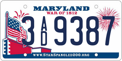 MD license plate 3AD9387