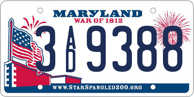 MD license plate 3AD9388
