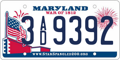 MD license plate 3AD9392