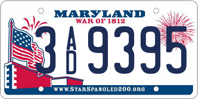MD license plate 3AD9395