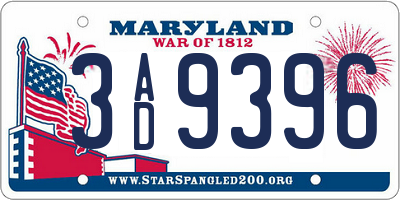 MD license plate 3AD9396