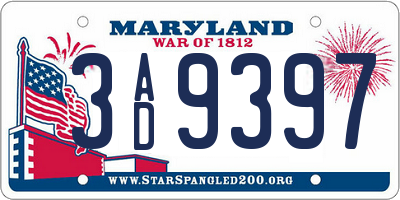 MD license plate 3AD9397