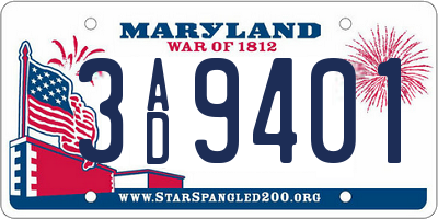 MD license plate 3AD9401