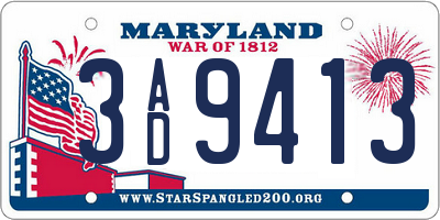 MD license plate 3AD9413