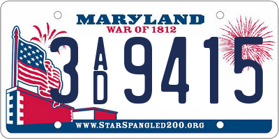 MD license plate 3AD9415