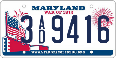 MD license plate 3AD9416
