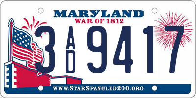 MD license plate 3AD9417