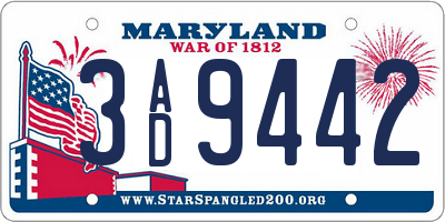 MD license plate 3AD9442
