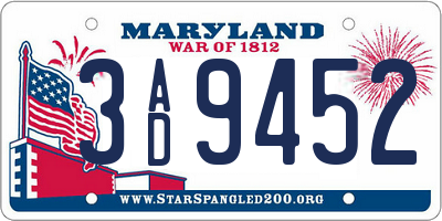 MD license plate 3AD9452