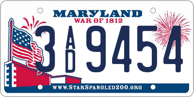 MD license plate 3AD9454