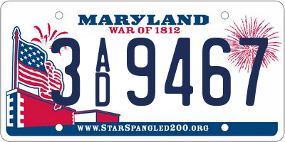 MD license plate 3AD9467