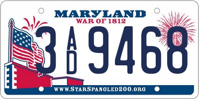 MD license plate 3AD9468