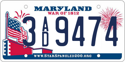 MD license plate 3AD9474