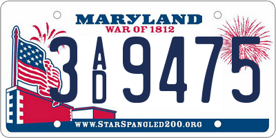 MD license plate 3AD9475